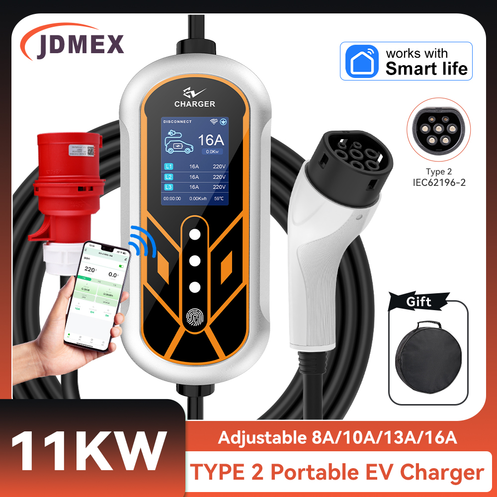 Type 2 Portable Ev Charger 11Kw Cee - JDMEX 11KW Type2 شاحن EV محمول
