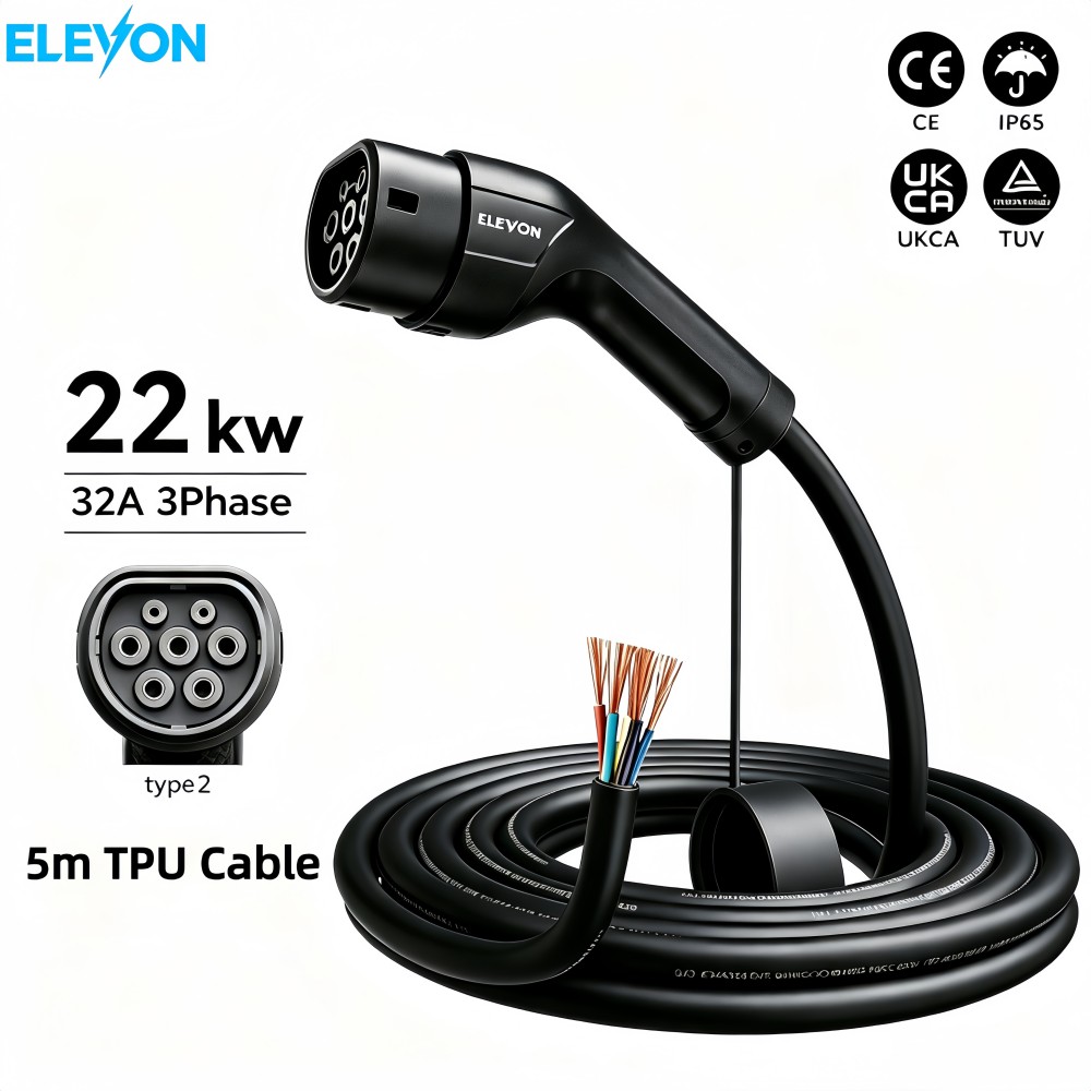 شاحن سيارة كهربائية ELEVON من  - مراجعة Ev Charger Type 2 22Kw 32A 3 Phase وسعره